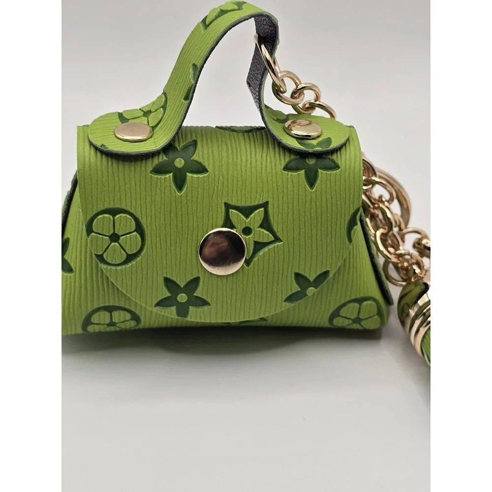 Mini Purse Key Chain Ring  Bag Purse Charm Tassel Monogram Faux PU Leather